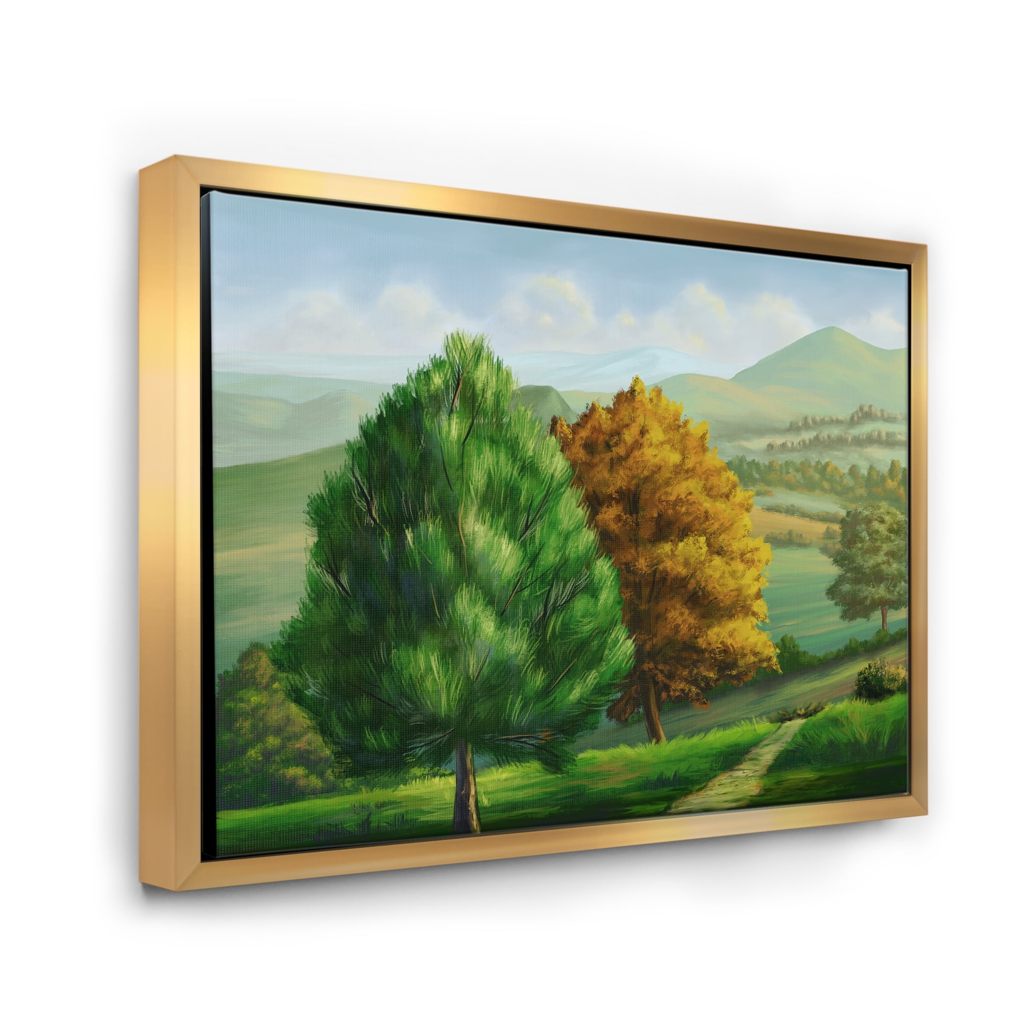 VIbrant Trees With Country Scenery 32 in x 24 in Framed Painting Canvas Art Print, by Designart