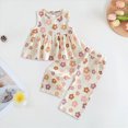 thumbnail image 2 of TOWED22 Toddler Girl Summer Outfits 2pcs Sleeveless Floral Print Halter Tops Linen Long Pants Baby Clothes(Beige,2-3 Y), 2 of 6