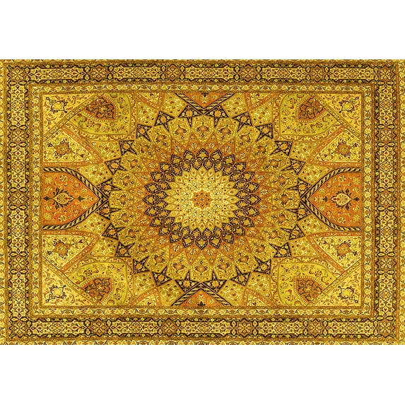 Ahgly Company Indoor Rectangle Medallion Yellow Traditional Area Rugs, 3' x 5'