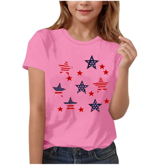 GERsome Boys Girls T-Shirts 4th of July Patriotic Tops Crewneck Short Sleeve Undershirts for Unisex Kids American Flag Tshirts, Sizes 15-16Years
