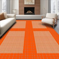 Flatwoven High Traffic Area Rug, Rustic White and Orange Checkerboard, Non Slip, Stain Resistant, Washable Area Rugs for Living Room, Bedroom(Orange, 8X10)