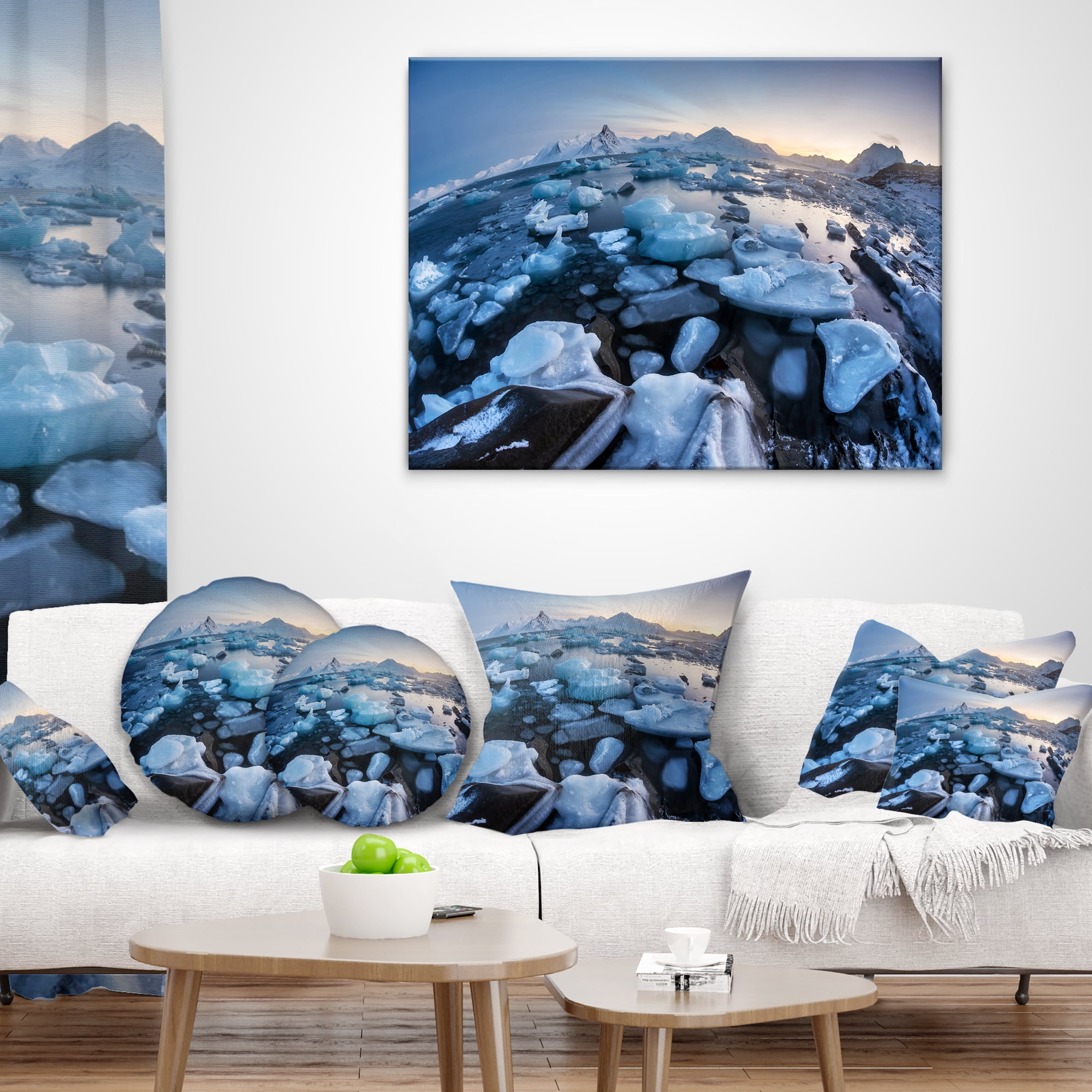 Designart Unusual Arctic Ice Landscape - Seashore Throw Pillow - 18x18