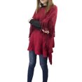 thumbnail image 6 of Styles I Love Womens Knit Two Tone Batwing Fringe Poncho Cardigan Pullover Cozy Sweater Wrap Jacket (Red), 6 of 6