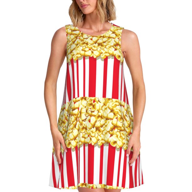Disketp Popcorn para Vestido sin Mangas para Mujeres, Vestidos de Verano para Mujeres, Casual y Holgado para la Playa