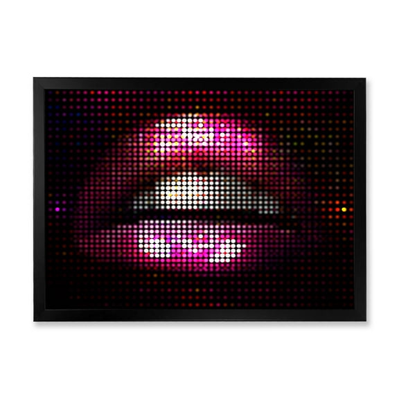 Designart 'Detail Of Pixellated Pink Woman Lips' Modern Framed Art Print