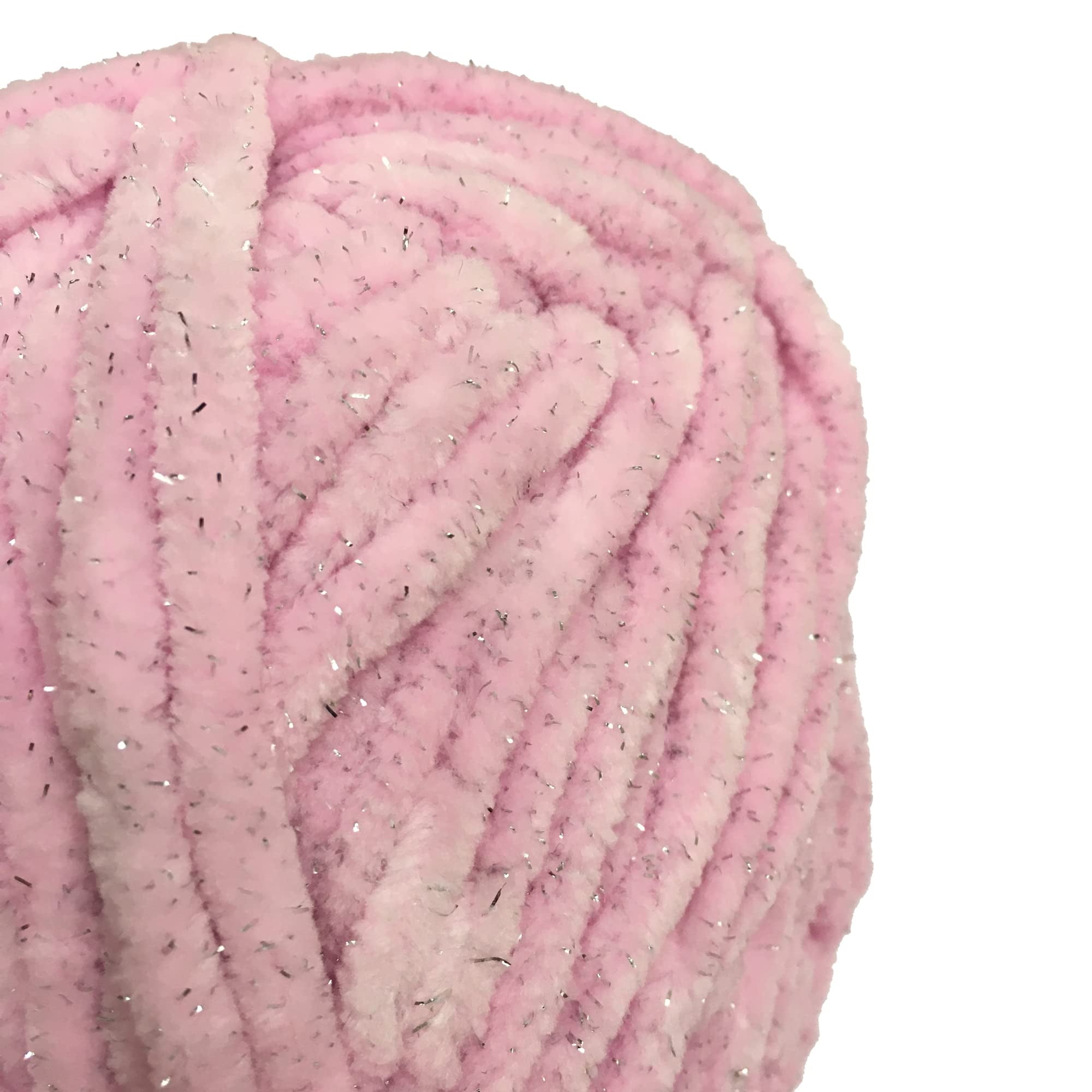 Troyarn Velvet Star, Silvery Glitter Chenille Baby Blanket Yarn Amigurumi Yarn for Crocheting and Knitting Super Bulky 100 gr (120 yds) Length: 110 m (10405 - Pink, 1 Skein)