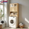 thumbnail image 2 of Hassch Over the Toilet/Washer Cabinet, 66.9" H Tall Bathroom Space Saver with 2 Rattan Doors, Modern Freestanding MDF Storage Organizer with Adjustable Shelf and Open Compartment, Natural, 2 of 10
