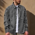 thumbnail image 2 of Wrtxtat Denim Shirts for Men Lighwetight Lapel Button Down Striped Color Long Sleeve Shirt with Chest Pockets Casual Lounge Streetwear Tops Black M, 2 of 9