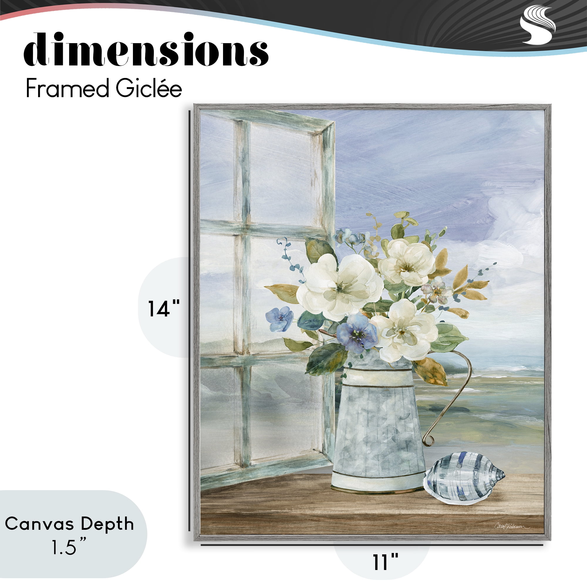 Stupell Industries Seaside Floral Bouquet Window Gray Framed Giclee Art, design by Carol Robinson