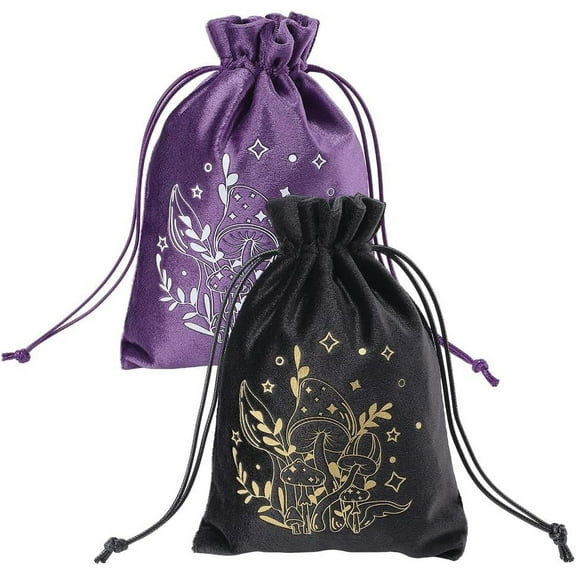 2Pcs 2 Colors Printed Velvet Drawstring Storage Bags Rectangle Mushroom 18x13.5x0.35cm 1pc/color