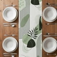 thumbnail image 4 of Table Runner 36 Inches Long for Kitchen Dining, Boho Geometric Dresser Scarf Farmhouse, Dining Table Decorations for Wedding/Parties, Farmhouse Green Abstract Stripes Leaves 13 x 36 In, 4 of 8