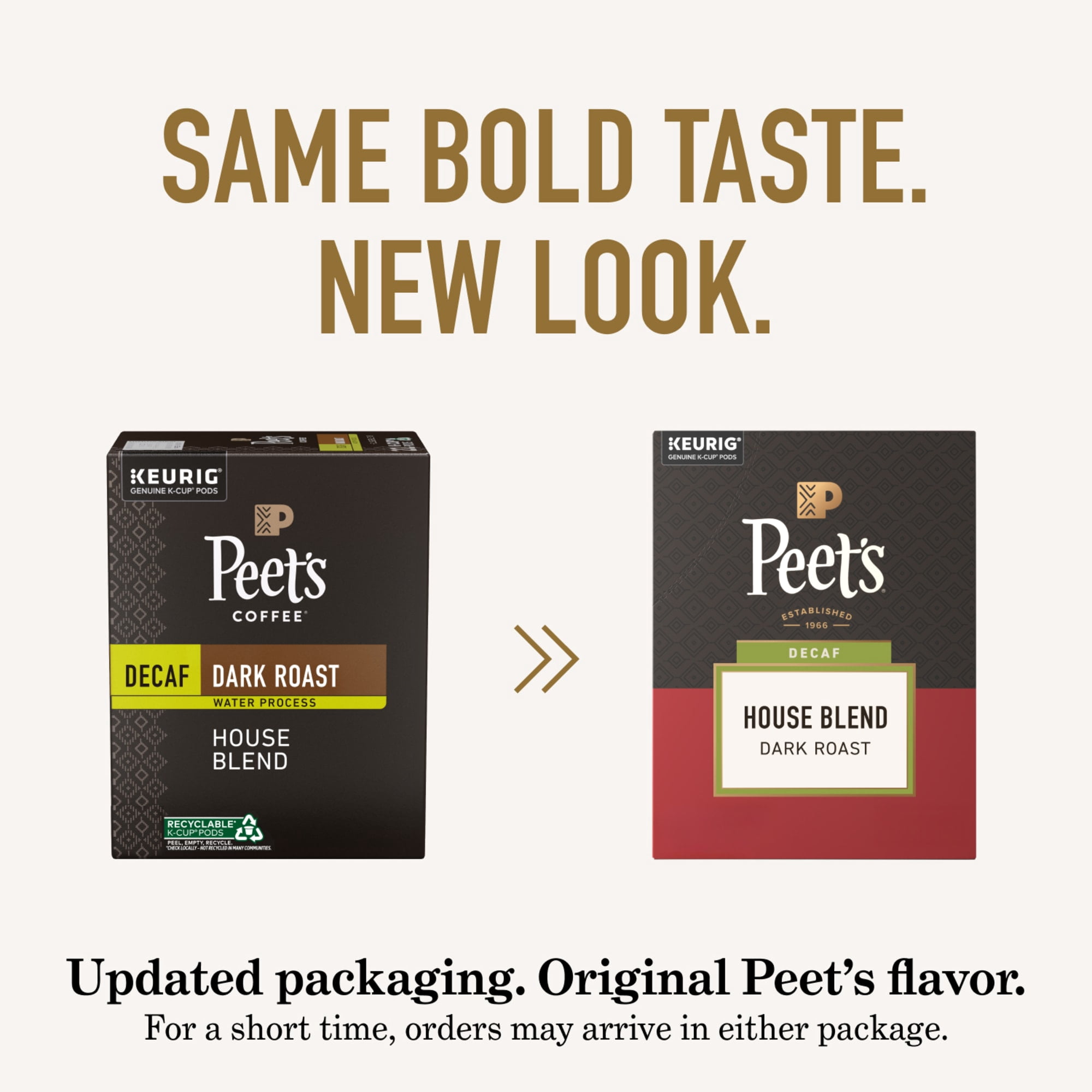 Peet's Coffee Decaffeinated House Blend Dark Roast Single Serve Coffee Pods, 32 Count