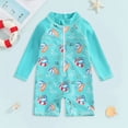 thumbnail image 2 of mgoYE Baby Girl Swimsuit 12-18 Months Infant Baby Boys Swimsuit One Piece Long Sleeve Rash Guard Zipper Bathing Suit Swimwear(Mint Green,3-6 Months), 2 of 4