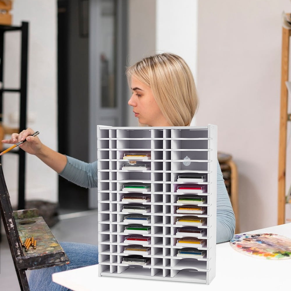 Ink Pad Storage Rack Stamp Organizer Holder for Desktop 28 Grids Inkpad Storage Box Inkpad Tray Organizer Rack Ink Pad Combo Racks 33.3x10.8x45cm