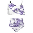 thumbnail image 3 of TrendVibe365 Womens Bikinis Bathing Suit Sets Purple Two Piece High Waisted Thong Adjustable Shoulder Strap Ruffles Bandeau Floral Swimwear Beachwear M, 3 of 4