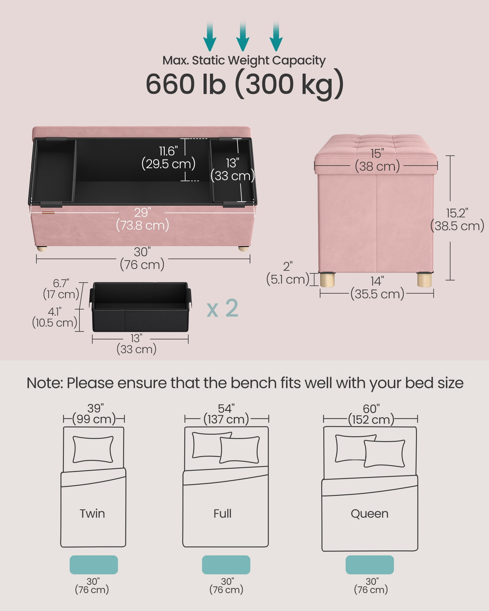 SONGMICS 30" Storage Ottoman Bench, Ottoman with Storage, 30 Gal Foot Rest Stool for Bedroom Living Room, Jelly Pink