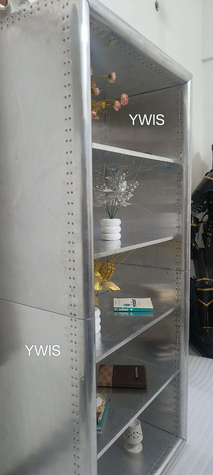 Ywis Aviator furniture Aluminium Bookcase Armories Almirah with open Draw bookshelves folding almirah.