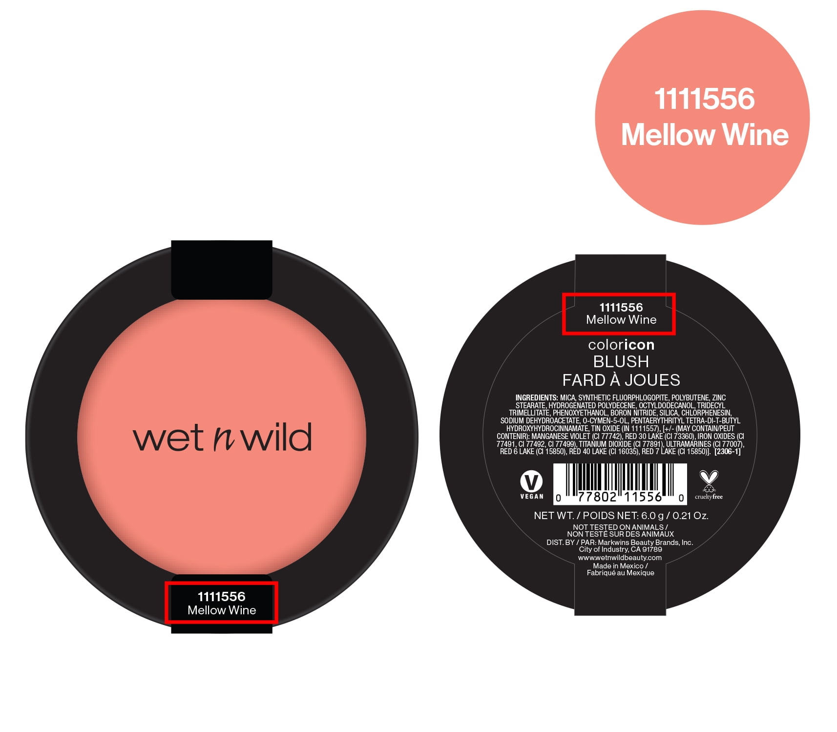 (2 pack) Wet n Wild Color Icon Blush Makeup, Infused with Jojoba Oil, Mellow Wine, 0.21 oz