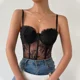 thumbnail image 3 of Corsé transparente de encaje negro para mujer, Top corto sin mangas, Tops Halter, corpiño, lencería, camisola, moda de verano, 3 of 5