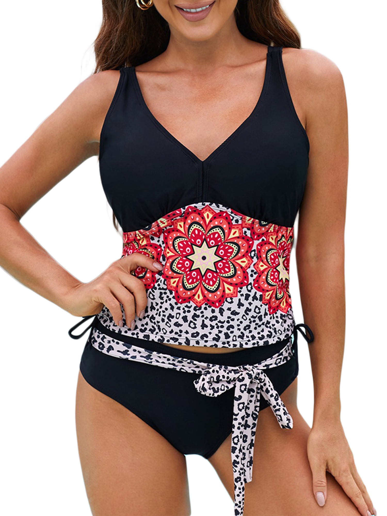 Yajiemen Womens Plus Size Tankinis Top Boho Floral Print Swimwear Bathing Suits Beachwear Swimsuit Triangle Briefs