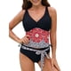 thumbnail image 1 of VISgogo Ladies Summer Split Traje de baño, Adultos Mujeres Estilo bohemio Estampado de leopardo de flores Empalme con cuello en V Tie Up Tankini traje de baño VISgogo moda, 1 of 6