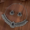 thumbnail image 4 of Retro Indian Traditional Jewellery Set For Women Bridal Wedding Party Antique Silver Oxidized Ethnic Prom Wear Statement Necklace Earring Tassel Bollywood Choker Punk Crystal Fashion Gift, 4 of 8