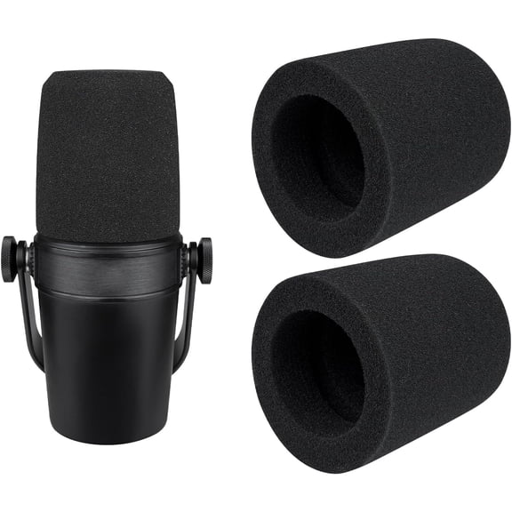SOULWIT 2Pcs Microphones Pop Filter for Shure MV7/MV7X, Protective Mic Cover Windscreen Foam - Black