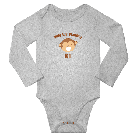 

This Lil Monkey is 1 First Birthday Cute Baby Long Sleeve Clothes Bodysuit Boy Girl Unisex (Gray 6-12M)
