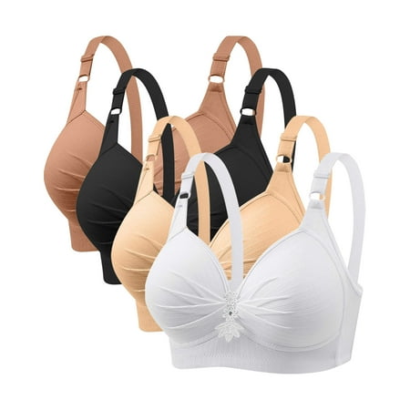 GERsome Pack of 4 Assorted Color Comfortable Full Coverage Bra for Women Wireless Bras with Soft Support Plus Size Everyday Bras 4PC#Black/Beige/Khaki/White M