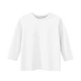 thumbnail image 5 of Tao Tao Kids Girls Casual 3/4 Sleeve T-Shirt Round Neck Cute Tops Basic Tees Blouses Loose Fit Pullover Solid Color Dressy Trendy White 120, 5 of 5