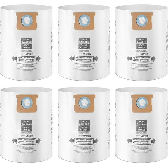 90662, Disposable Collection Filter Bags,Fits Shop-Vac 10-14 Gallon Disposable Filter Bags, 6-Pack, Type F