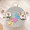 thumbnail image 3 of Ambesonne Emoji Fitted Round Tablecloth, Xoxo Written Hearts Cartoon, 36"- 40" Diameter, Pale Sage Green and Mustard, 3 of 4