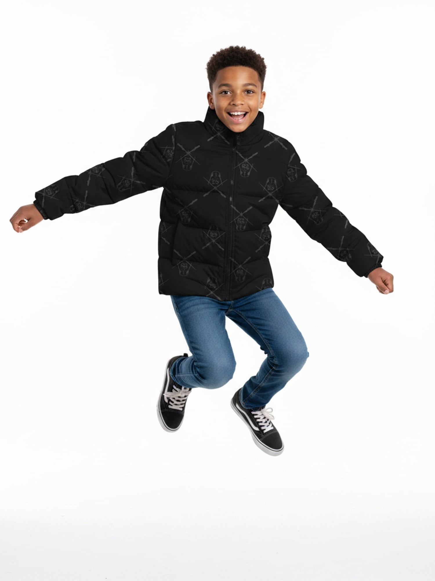 Boys’ Star Wars Darth Vader Allover Print Puffer Jacket, Black, Sizes XS–XL