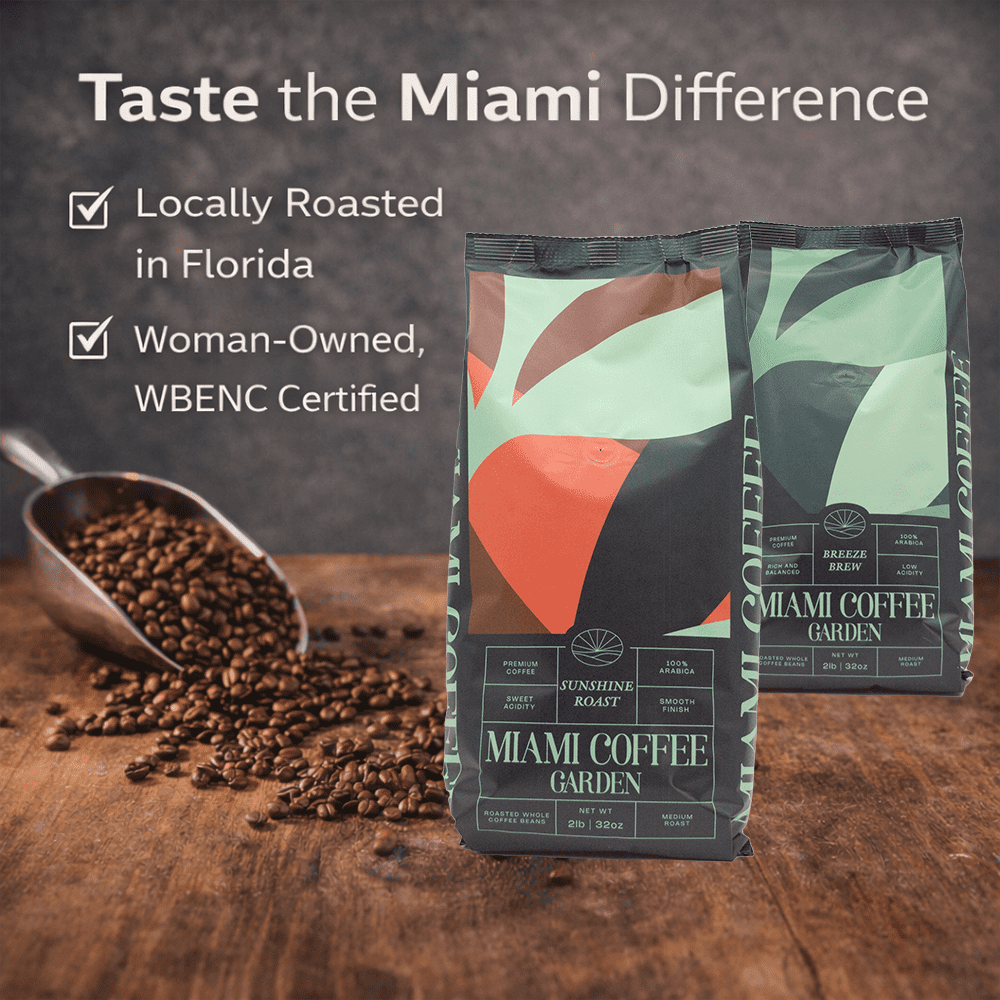 Miami Coffee Garden Sunshine Roast, 2 Lb Bag, Brazilian Premium Coffee, Rich and Balanced, 100% Arabica Beans, Low Acid, Single Origin Finest Coffee, Whole Beans
