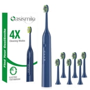 OasiSmile Sonic Electric Toothbrush for Adults, Rechargeable Travel Tooth Brush with 6 Brush Heads, 42000 VPM Deep Clean 4 Modes 120-Day Battery, Blue