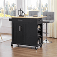 thumbnail image 3 of Alden Design Kitchen Island Cart with Solid Wood Top and Storage, Black, 3 of 12