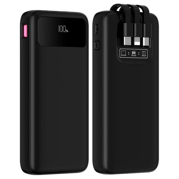 Yelomin 20000mAh Portable Charger with Built-in Cables, 22.5W Fast Charging Power Bank, LED Display Battery Pack Compatible with iPhone, Samsung Galaxy, iPad, Android Phones Travel Essential (Black)