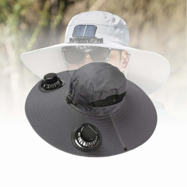 Sombrero de ancha para el , gorra con 2 ventiladores solares, cómodo, recargable, transpirable, portátil, gorra de pesca, sombrero gris
