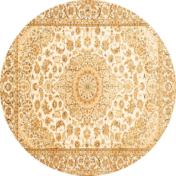 Ahgly Company Indoor Round Medallion Orange Traditional Area Rugs, 3' Round