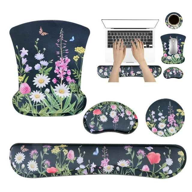 CHUANK Ergonomic Mouse Pad with Wrist Rest No Slip Keyboard Wrist Rest and Computer Wrist Support Memory Foam Wrist Pad with Cup Coaster for Keyboard for Easy Typing and Hand Pain Relie