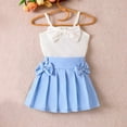 thumbnail image 2 of Fesfesfes Children's Casual Summer Set 1-5 Years Girls' Fashion Solid Color Strap Sleeveless Tops Double Bow Pleated Skirt Set(Blue,4 Years), 2 of 9
