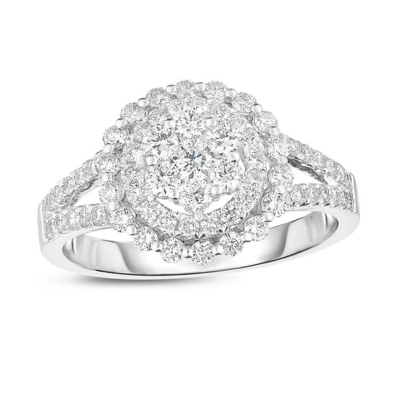 Diamaison 1 Cttw Natural White Diamond Cluster Ring for Adult in 14Kw Gold