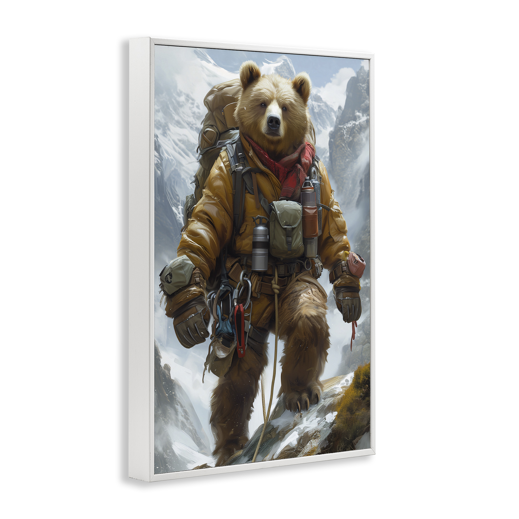Stupell Industries Mountain Hiking Bear Animals & Insects Painting White Framed Art Print Wall Art, 20 x 30