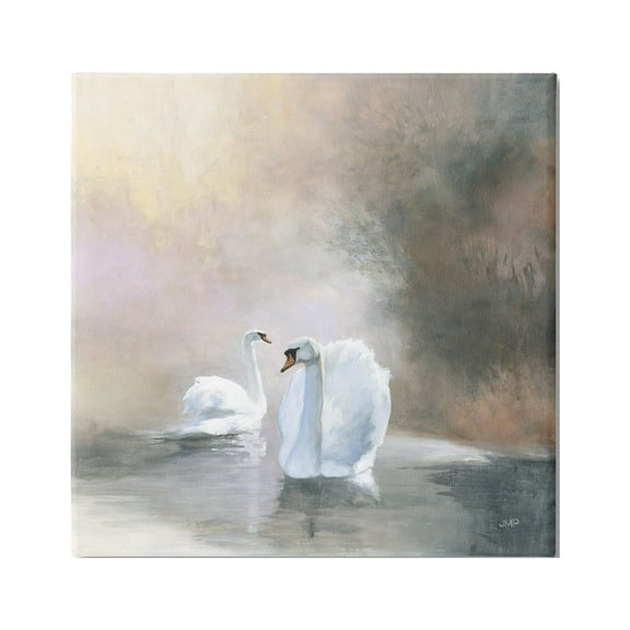 Stupell Industries Swans on Lake Landscape Animals & Insects Painting Gallery Wrapped Canvas Print Wall Art, 17 x 17