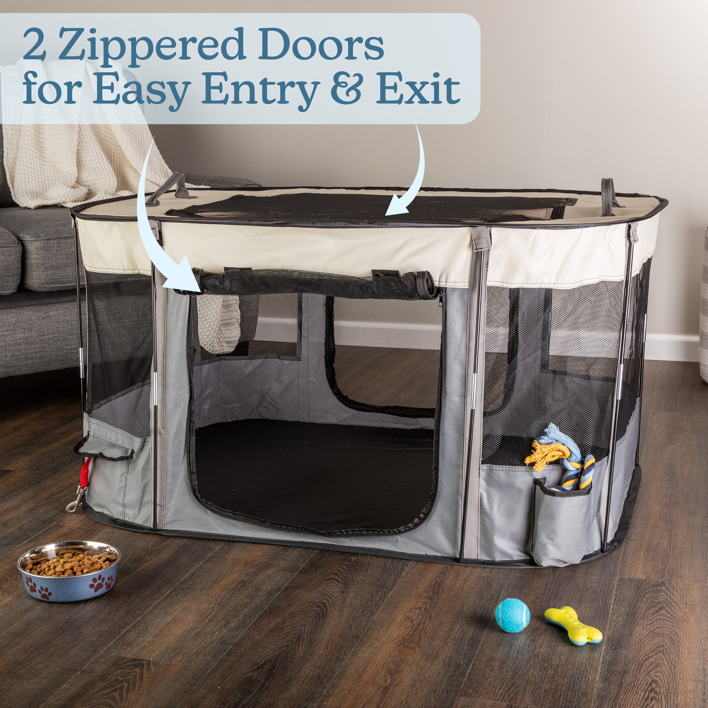 PETMAKER 43x34x23in Dog Playpen with Mesh Windows and Zippered Doors (Gray)