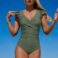 thumbnail image 6 of Awdenio Womens Swimsuits Ruffle Sleeve V Neck Bathing Suit Tummy Control Cutout Monokini Slimming Swimwear, 6 of 9