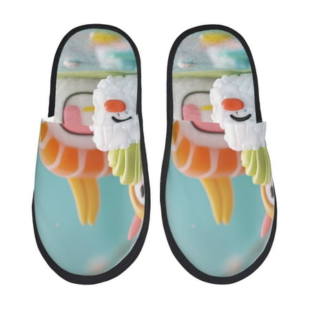 

Yiaed Kawaii Sushi Characters Delight Print Unisex House Slippers Slip on Warm Shoes Indoor Outdoor with Anti-slip sole-Medium