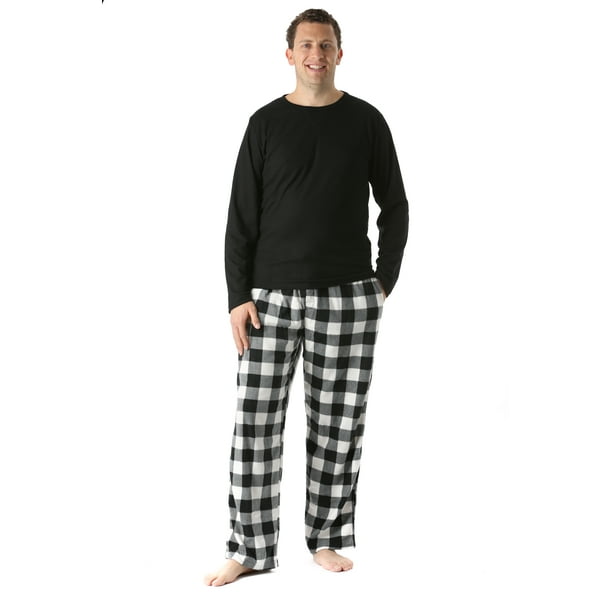 Followme Plaid Polar Fleece Pajama Pants Set Black Top White