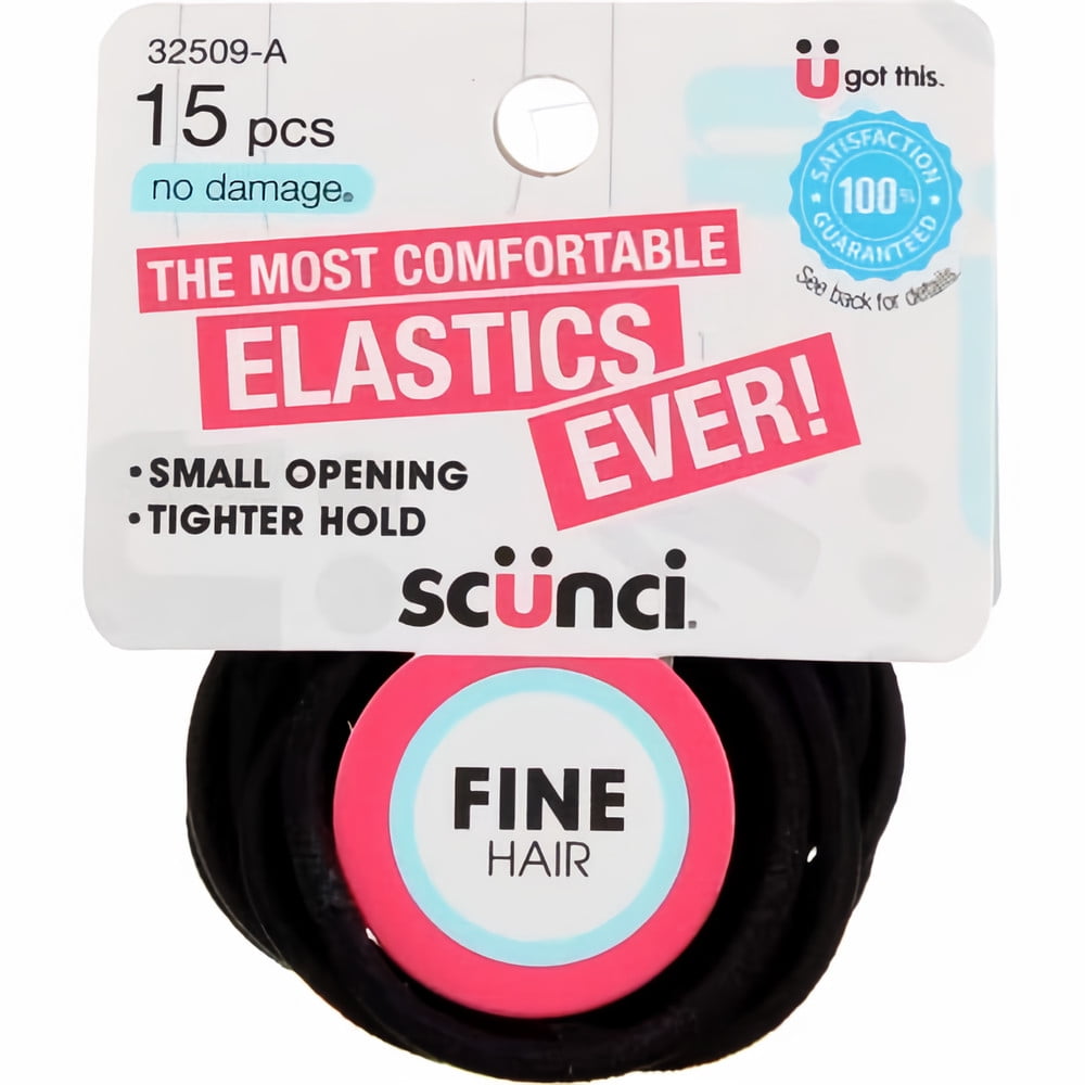 Scunci Black Fine Hair Elastics (Pack of 18)