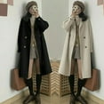 thumbnail image 3 of Women Winter Overcoat Turn-down Collar Pockets Solid Color Double-breasted Thickened Loose Fit Coat Thermal Long Sleeved Commuting Dating Spring Fall Winter Coat, 3 of 8